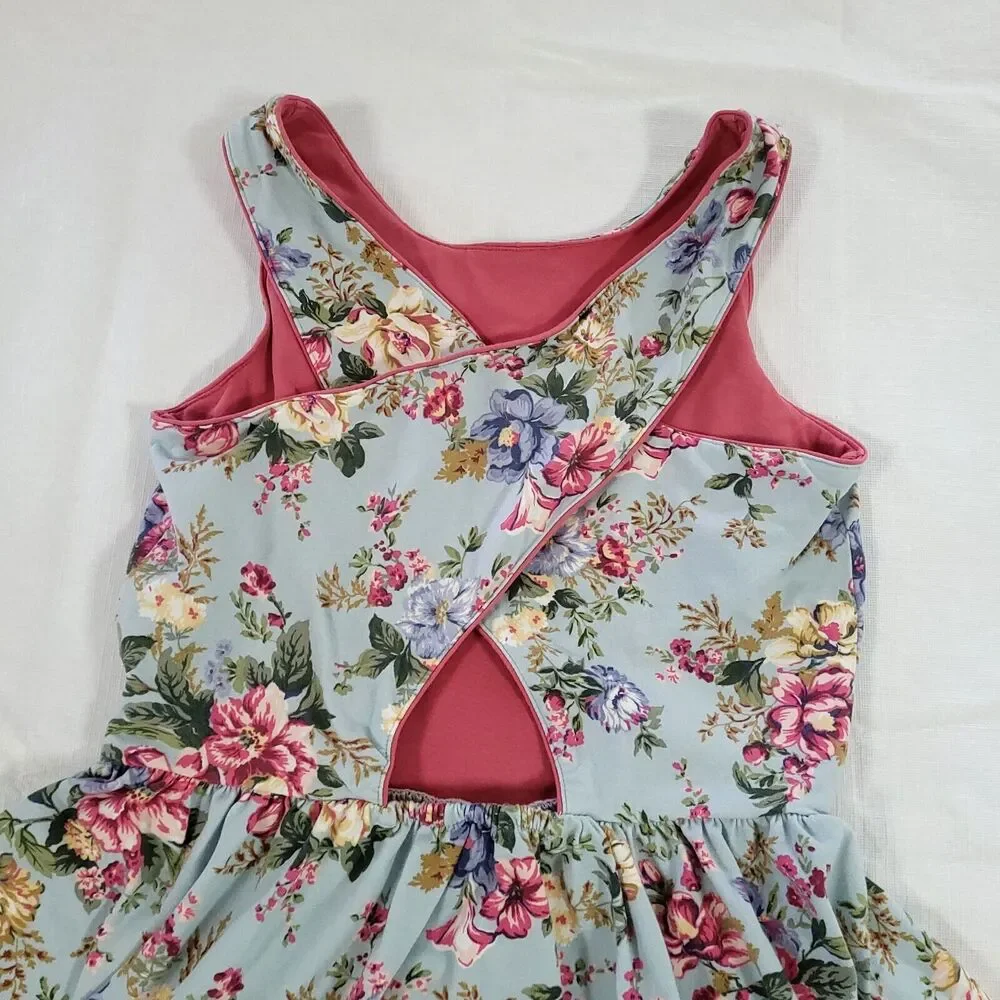 polo Ralph Lauren Floral Sundress L Blue Peep Hole Back Shabby cottage Chic‎